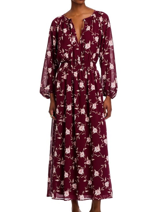 Wayf Dresses & Skirts - NWT Wayf Floral Maxi Dress Long Sleeve Burgundy Size M